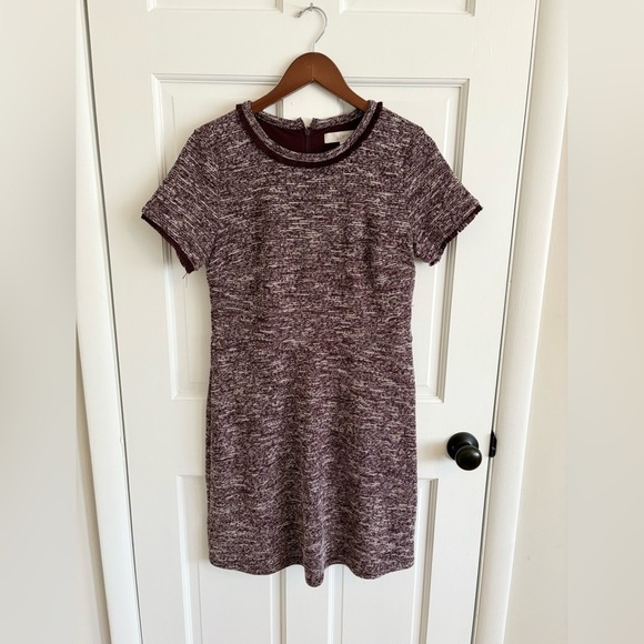 Loft purple maroon fringe knit short sleeve a line dress size 8 new - Picture 2 of 4